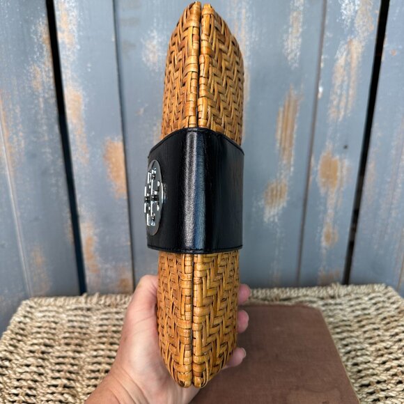 Tory Burch Rattan Logo Clutch Natural/Black - Picture 7 of 12